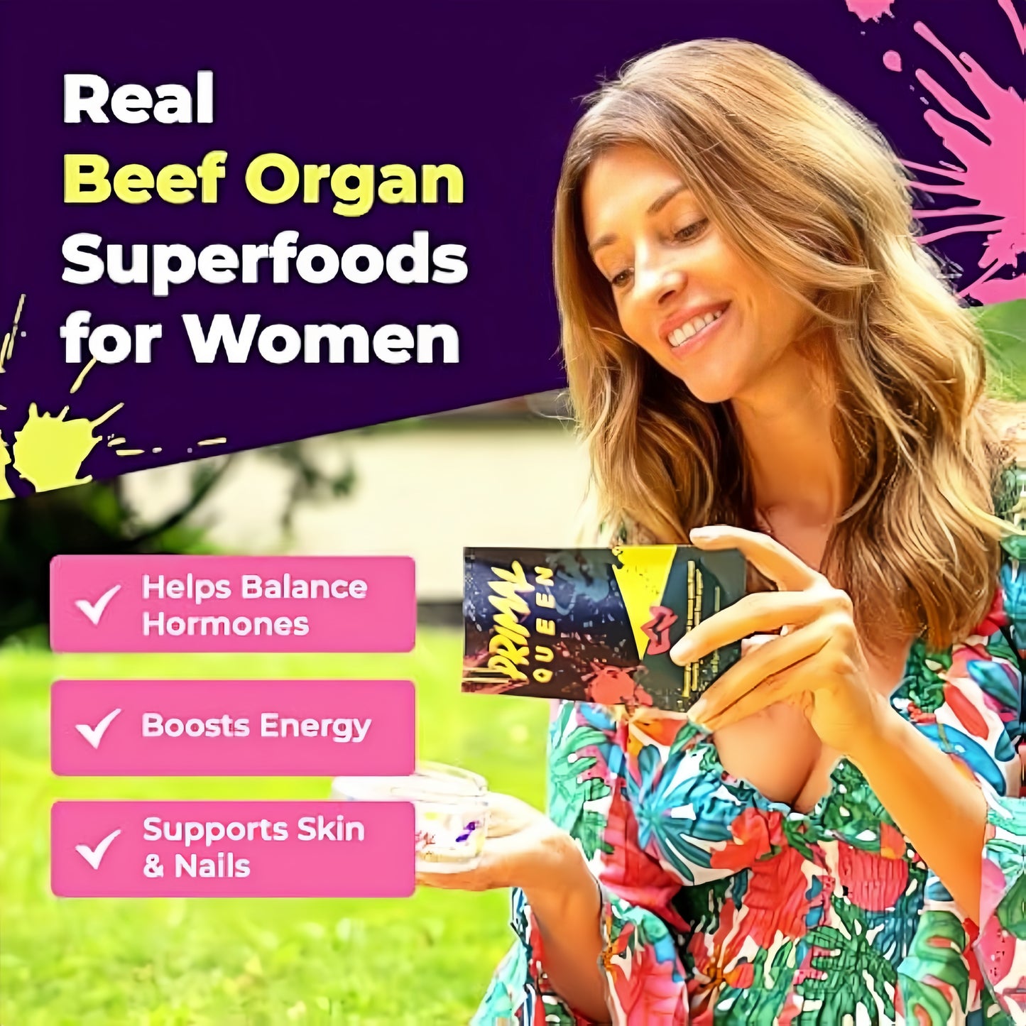 Primal Queen Female-Optimized Beef Organ Superfood Supplement (Beef Liver, Kidney, Heart, & 3 More) - 100% Grass Fed, Pasture Raised Cattle - Balance Hormones, Energy, & More for Women